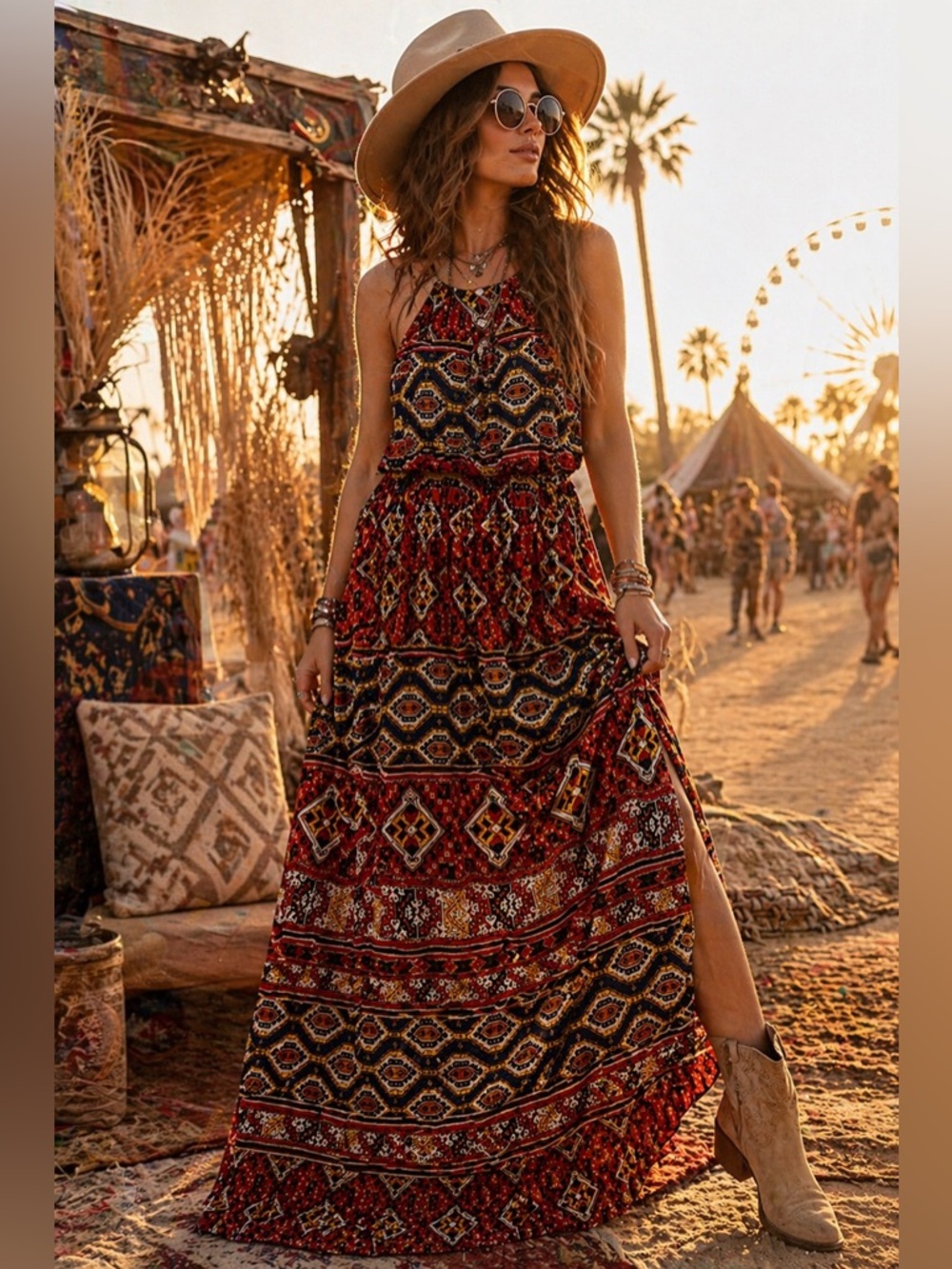 Nordstrom Boho Maxi Dress in Red and Black Tribal Print